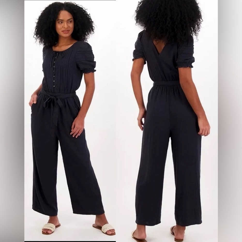American Eagle Outfitters Black Button-Front Wide Leg Jumpsuit